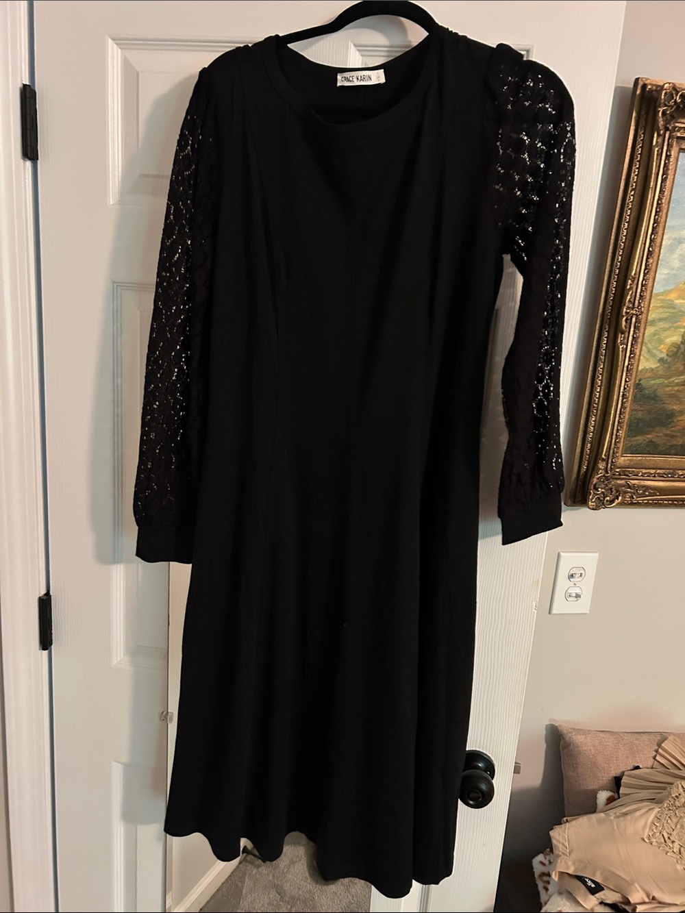 Grace Karin Black Long Sleeve Lace-Sleeve Dress